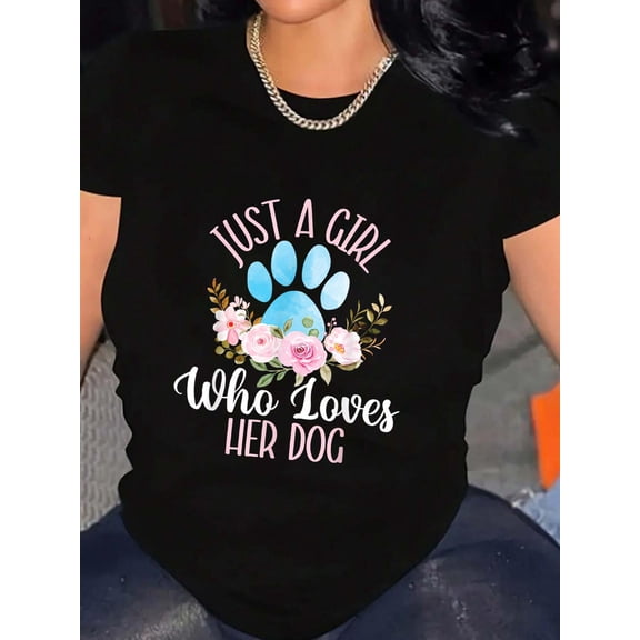 Just A Girl Who Loves Her Dog - Dog Owner Dog Lover Dog Mom T-Shirt Graphic Tee summer Tops For Women Round Neck Fashion Cotton shirts