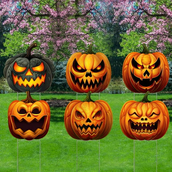 YS3003 Halloween Scary Spooky Pumpkin Jack O Lantern 6pack Waterproof Coroplast Plastic Yard Sign Lawn Sign
