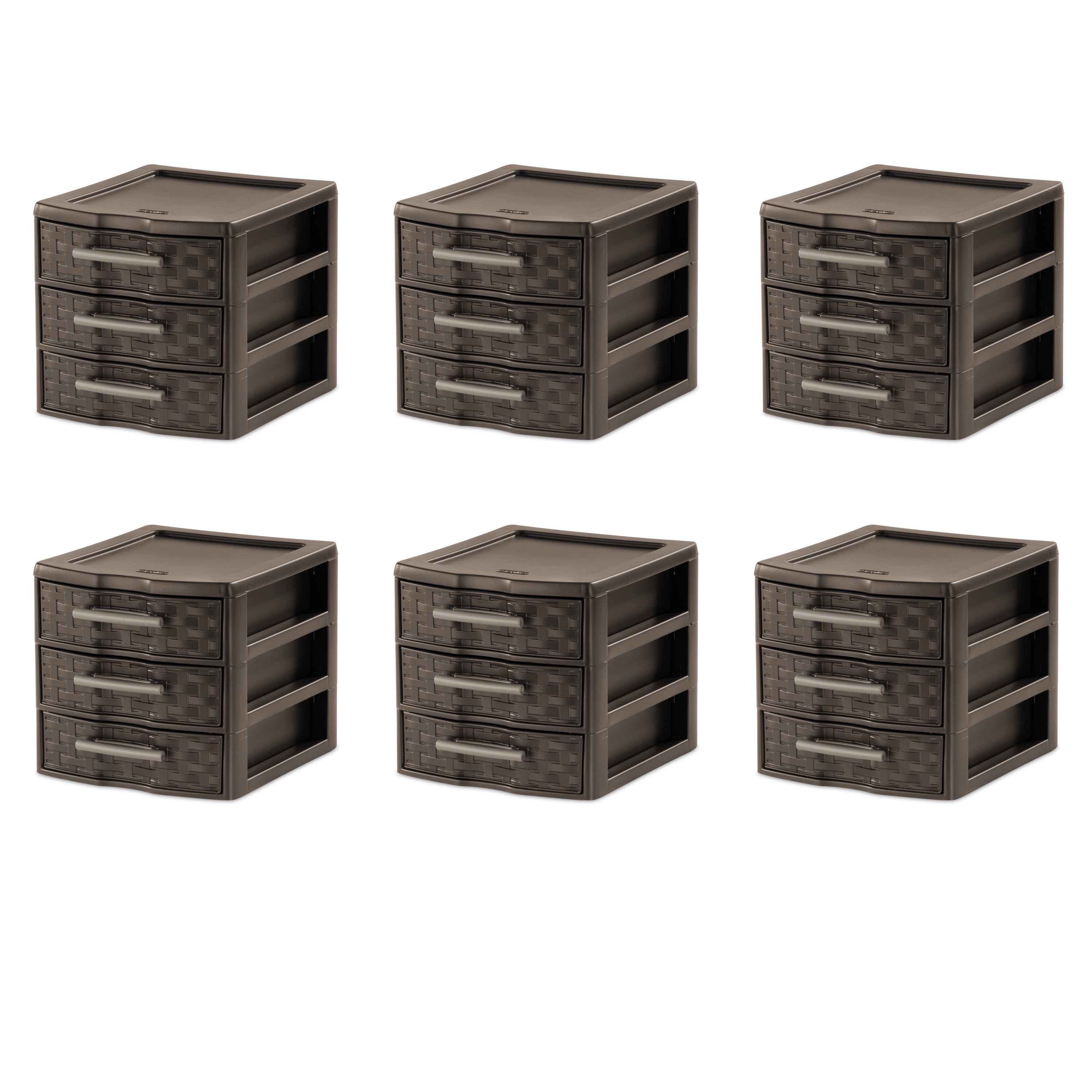 Sterilite Small Weave 3 Drawer Unit Espresso Set of 6