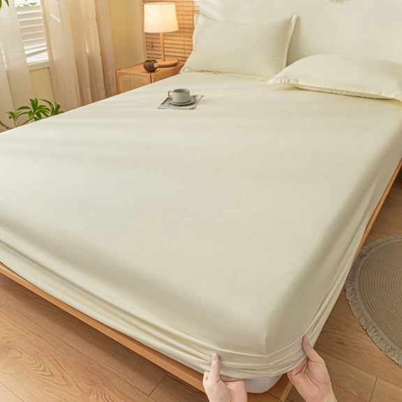 suxuMhao Fitted Sheet - 1 Piece Twin Fitted Sheet, Bed Fitted Sheet , Dust Proof Bed Cover , Mattress Cover, Beige, Twin Size: 39×74.8in Drop 11.8in, Snug Fit for Mattresses​