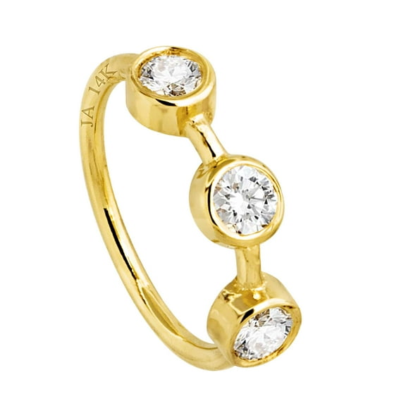 Solid 20G 14Kt Yellow Gold Bezel Set 3-STONE Diamond Nose Ring - Ear Cartilage Ring - April Birthstone Nose Hoop - 3BZ20WDYG