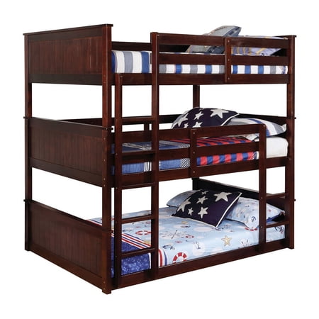 Furniture of America Dorian Solid Wood Twin Triple Bunk Bed in Dark Walnut