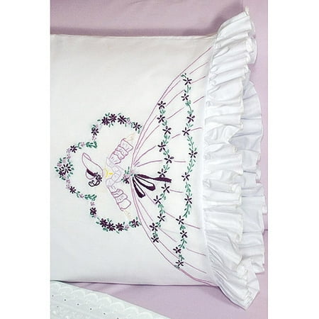 Lace Edge Pillowcases - Fairway Needlecraft Somba Lady Stamped Lace Edge Pillowcase Pair, 30