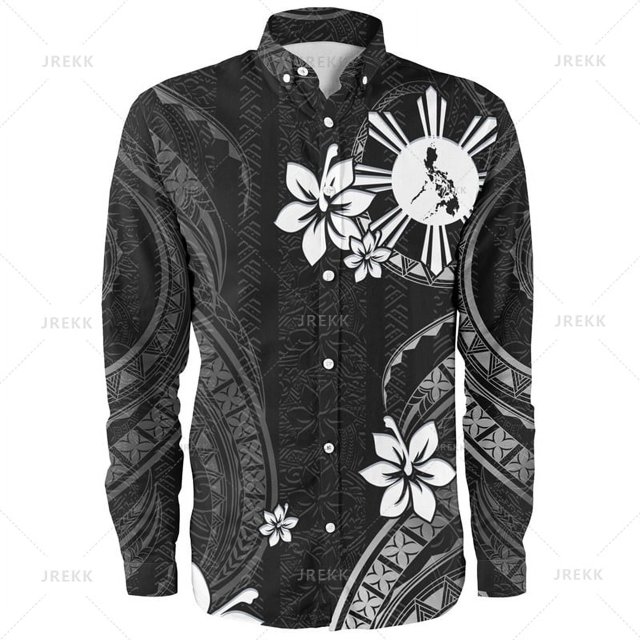 Camisas de manga larga con estampado 3D vintage de tamaño pequeño con el lema "Orgulloso de ser filipino" para hombre, blusas y camisas gráficas con patrones étnicos filipinos