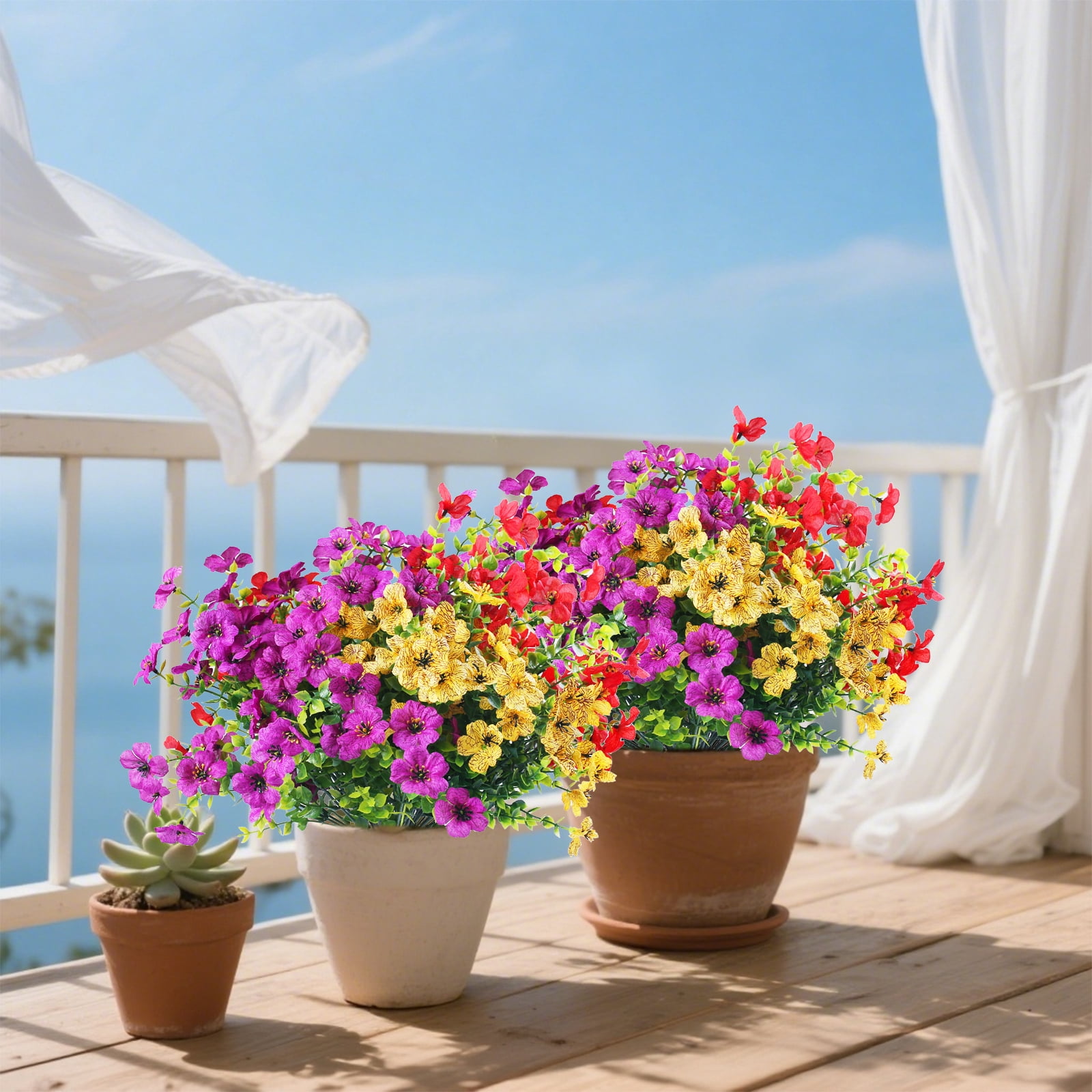 9 Bundles Artificial Flowers for Outdoor,No Fade Fake Plastic Flowers Faux Plants for Decoration Hanging Planters Indoor Outside Garden Porch Window Box Home Wedding Farmhouse