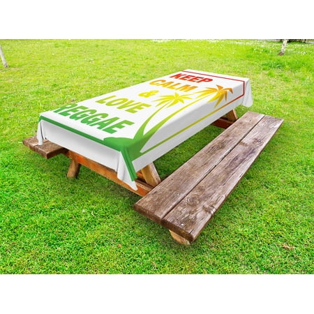 

Rasta Outdoor Tablecloth Keep Calm and Love Reggae Quote in Ombre Rainbow Colors Music Themed Decorative Washable Fabric Picnic Tablecloth 58 X 104 Inches Pale Green Red and Yellow by Ambesonne