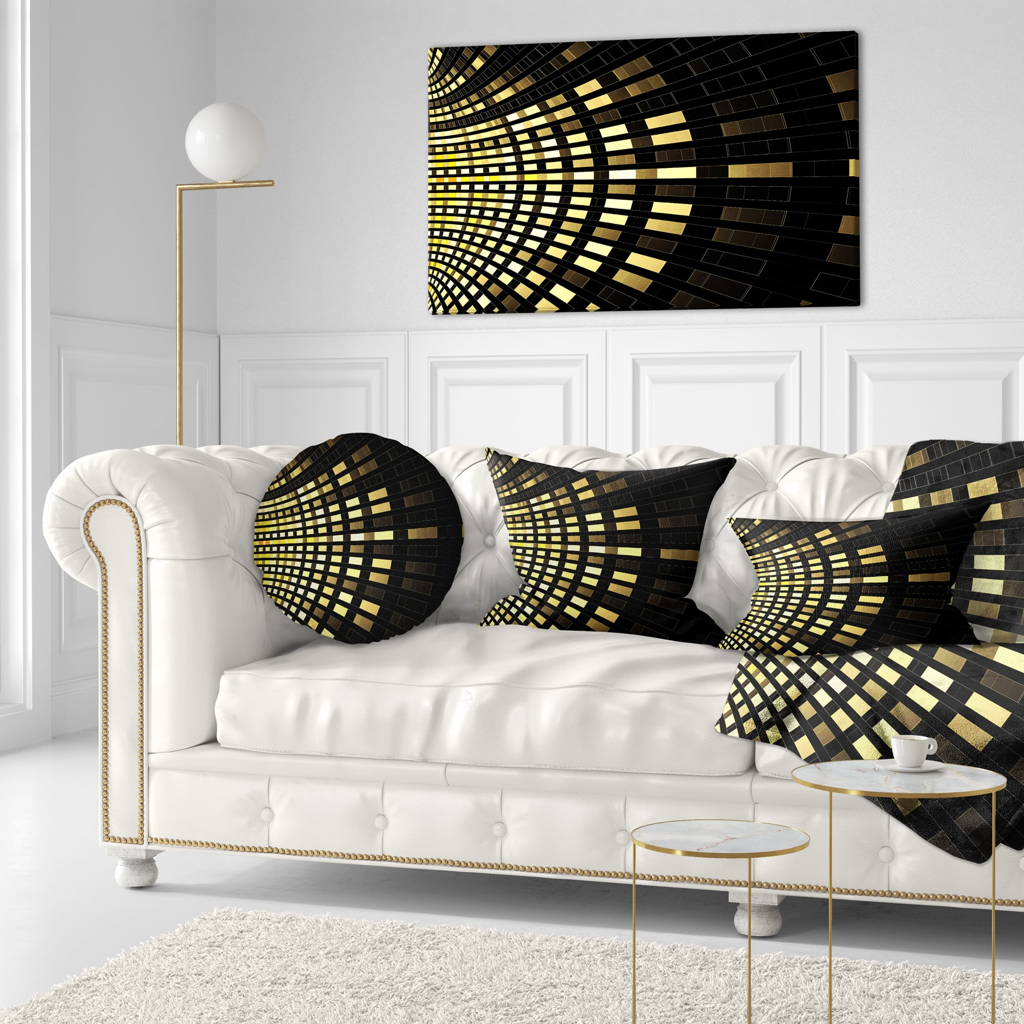Designart Abstract Fractal Gold Square Pixel - Abstract Throw Pillow - 12x20