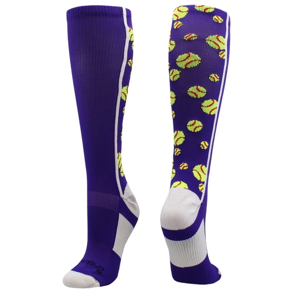 Crazy Softball Socks with Softballs over the calf (Purple/White, Medium)