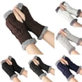 thumbnail image 1 of 2 pares de guantes de invierno cálidos de punto sin dedos para mujer, calentadores de brazos con orificio para el pulgar, 1 of 7