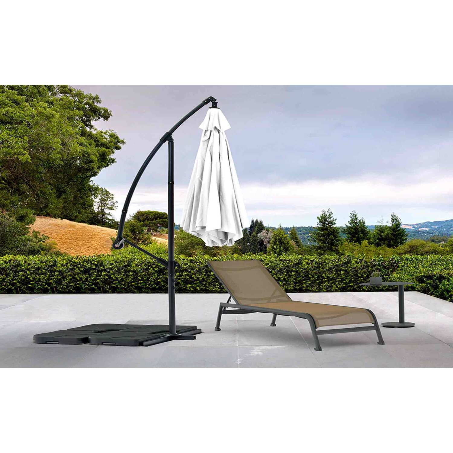 Standing Patio Umbrella - Outdoor Umbrella with Steel Base & Ventilation - Large White Canopy for Garden, Deck, Porch