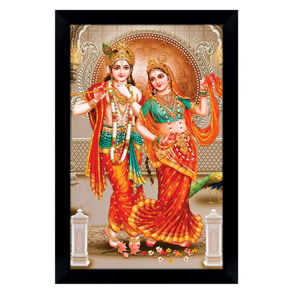 IBA Indianbeautifulart Radha Krishna Picture Frame Religious Poster Black Wall Frame Deity Photo Frame Wall Decor&nbsp;For Home/ Office/ Temple-6 x 8 Inches