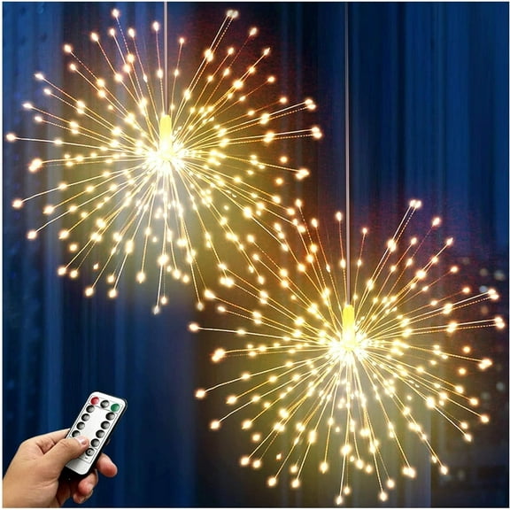 200 LED Hanging Firework Lamp,8 Modes Dimmable Remote Control Lights,Battery Operated Chandelier,Waterproof Star String Lights,for Home Restaurant Decor (Warm White)