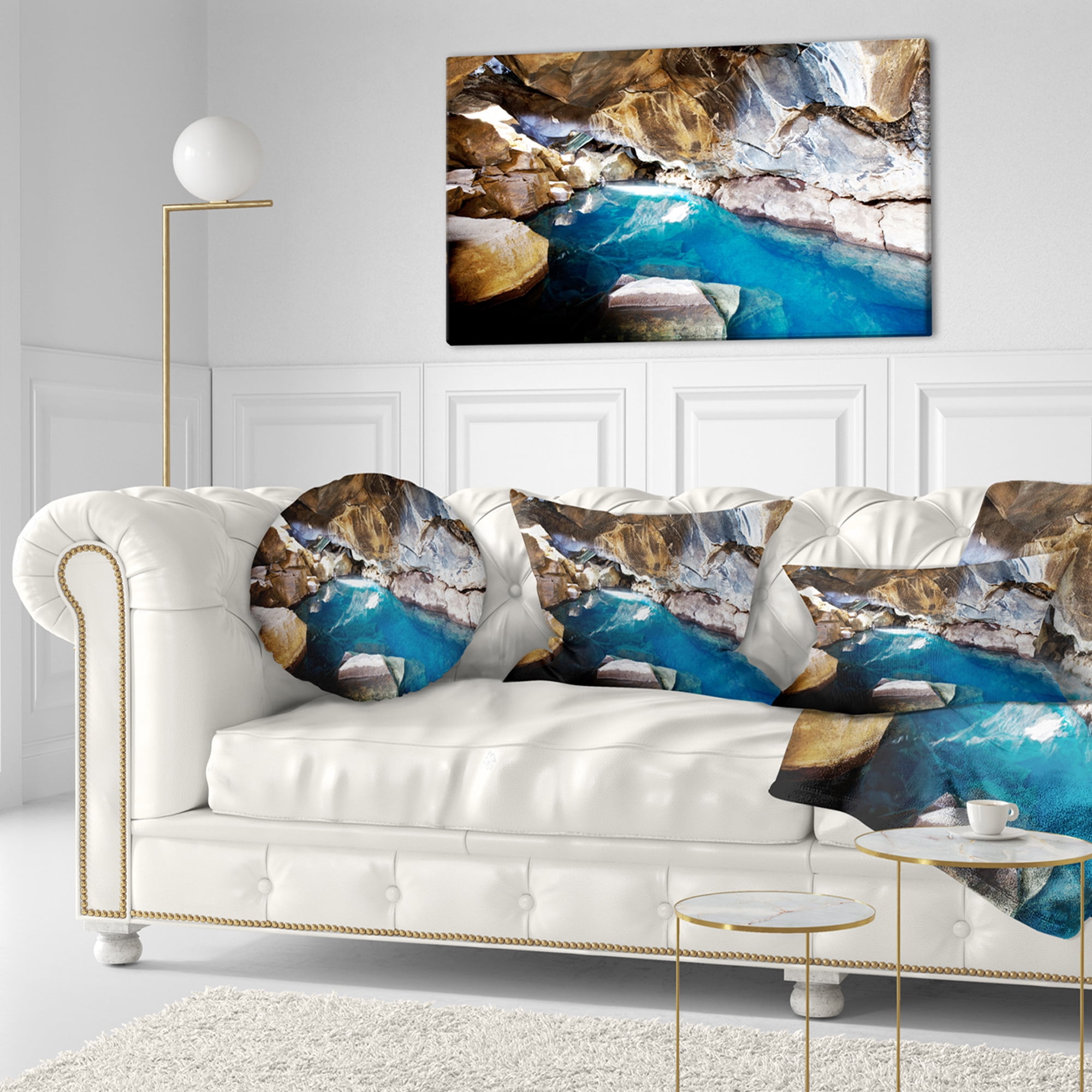 Designart Cave with Geothermal Hot Water - Modern Beach Throw Pillow - 12x20