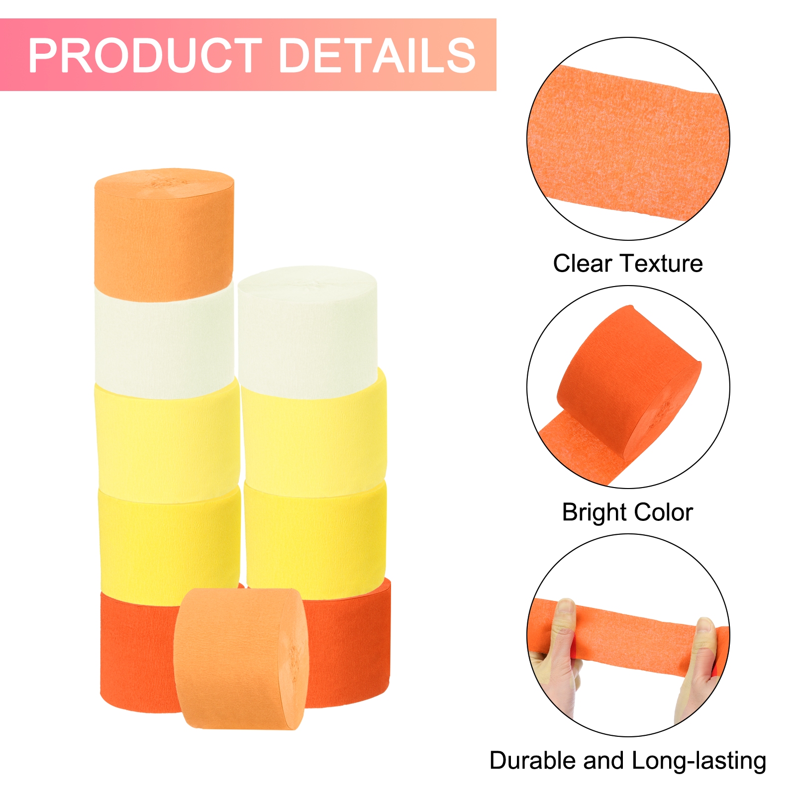 Unique Bargains 10Pcs Crepe Paper Streamers Party Yellow Orang White 1.8in x 82ft