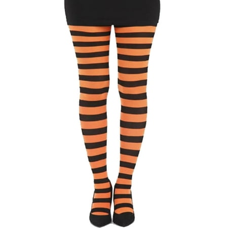

Orange Striped Tights for Women Two Tones Opaque Pantyhose