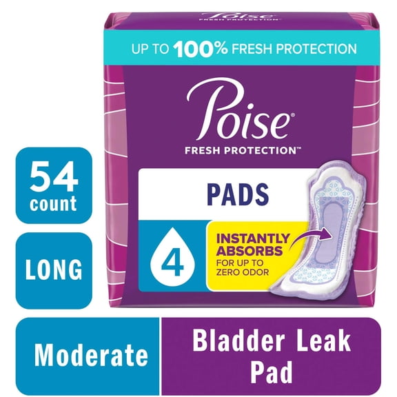Poise Incontinence Pads for Women, Moderate Absorbency, Long