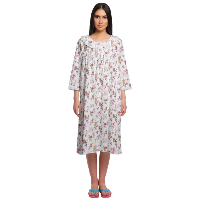Moomaya Chemise de Nuit d'Allaitement en Coton à Col Rond Imprimée pour Femmes