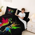 thumbnail image 3 of Castle Fairy Handball Print Queen Sheets 4 Pieces, Sport Theme Splash Queen Sheet Sets, Black Red Green,1 Fitted Sheet, 1 Flat Sheet and 2 Pillowcases, 3 of 6