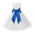 thumbnail image 3 of Ekidsbridal Satin Ivory Royal Blue Tulle Rattail Edge Flower Girl Dresses for Communion Baptism Christening Gown Wedding Pageant 829S 8, 3 of 3
