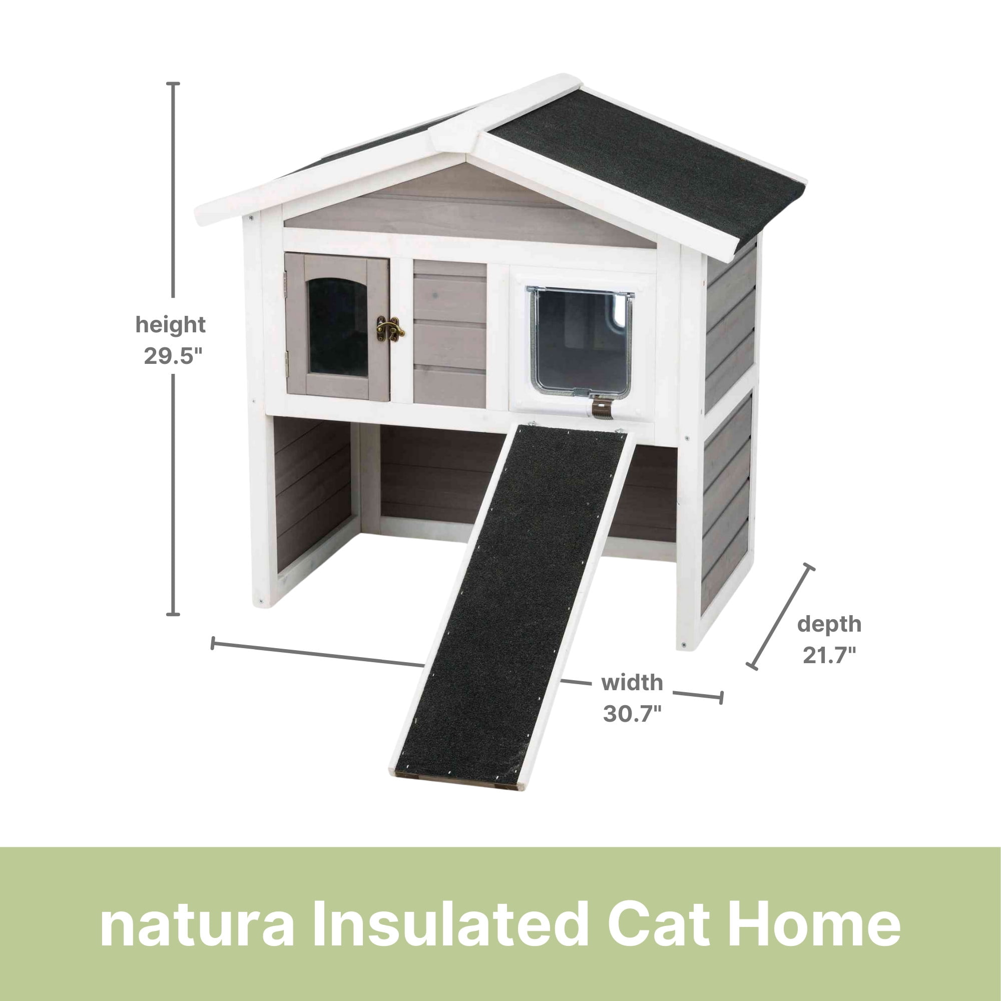 TRIXIE natura Elevated Weatherproof & Insulated Outdoor Cat House with Door Flaps, Gray