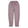 thumbnail image 4 of Womens Capris with Pockets Loose Fit Casual Capri Pants Dressy Lightweight Ladies Baggy Cargo Pants Casual Drawstring Baggy Petite Pants for Hiking(Red,S), 4 of 7