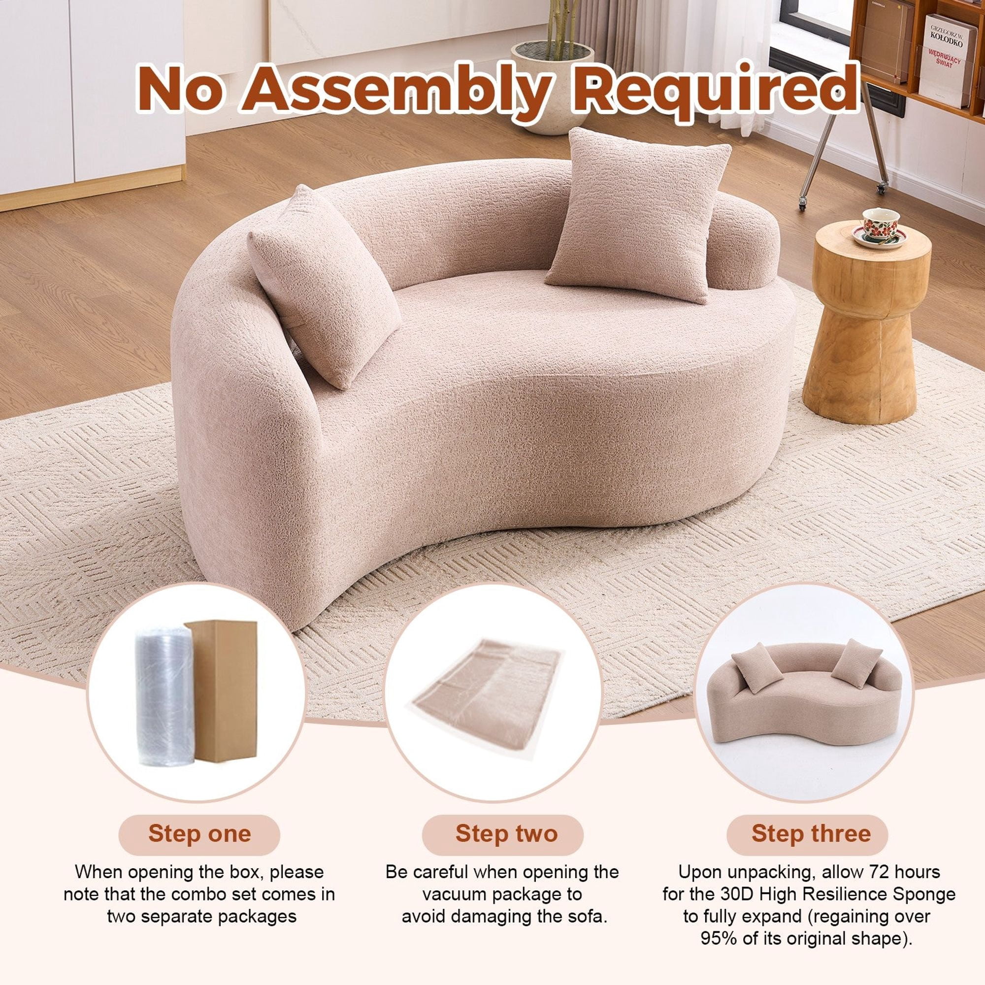 Sailvan S-Curved Chenille Sofa Loveseat, Dual-Depth, No Assembly, Compact for Small Spaces