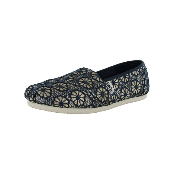 Toms Womens Crochet Glitter Slip On Alpargata Flat Shoe, Gold Navy, US 5.5