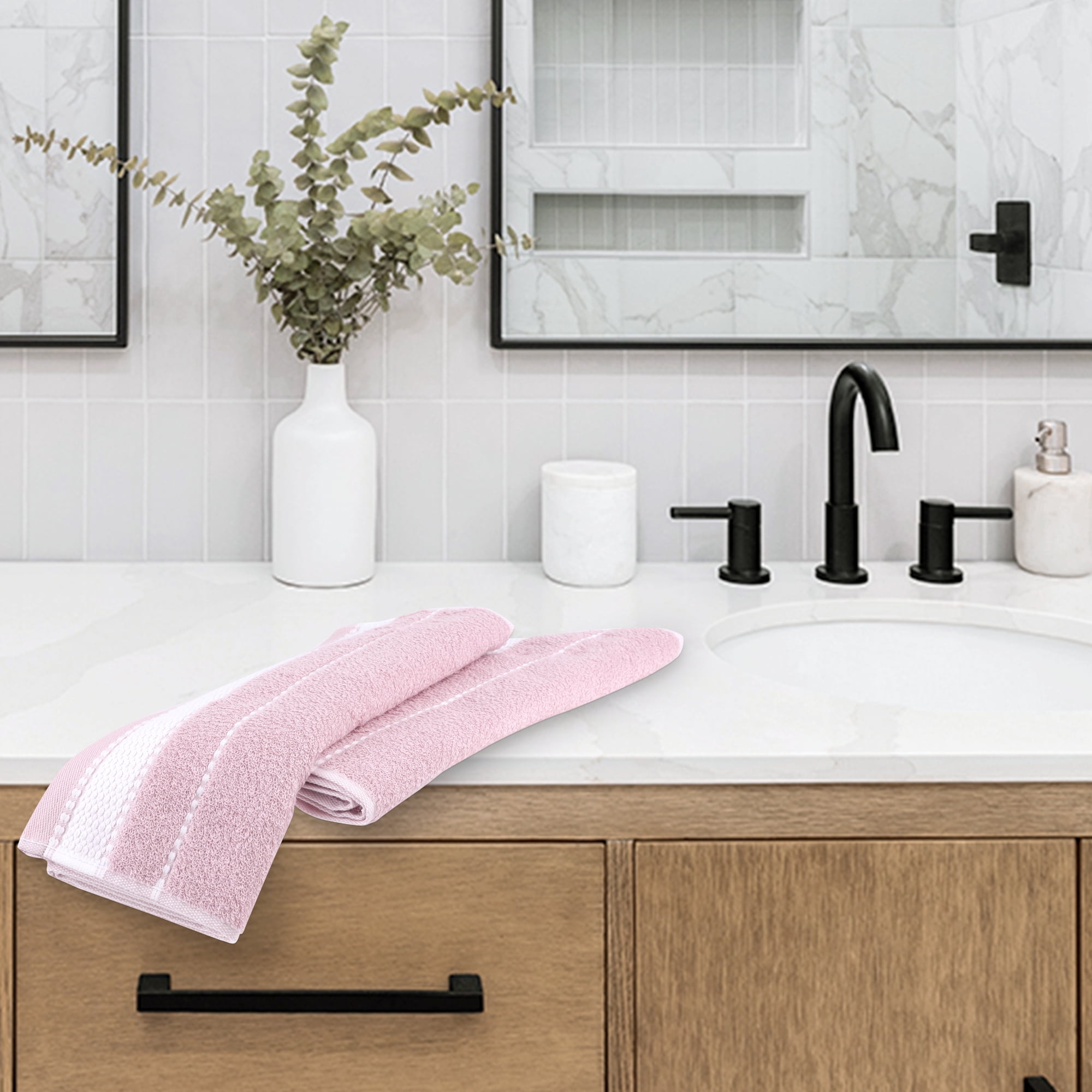 REGALWOVEN Hand Towels for Bathroom Set Cotton Soft Absorbent Decorative Bathroom Towel for Hand Drying and Face Washing Blue 2-Piece