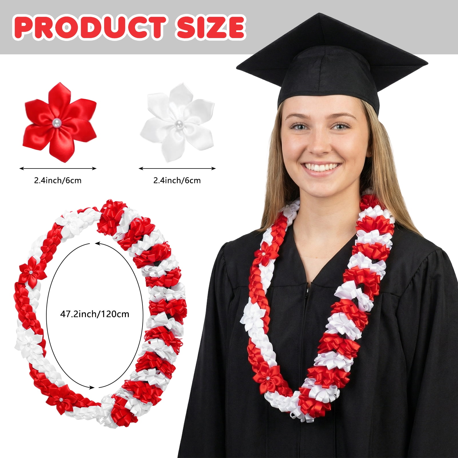Kicpot Graduation Leis Class of 2026 Grad Ribbon Leis Double Braided Necklace Hawaiian Flower Garland with Metal Graduation Cap Hanging Keepsake Ornament for Him Her Graduation Party Decorations
