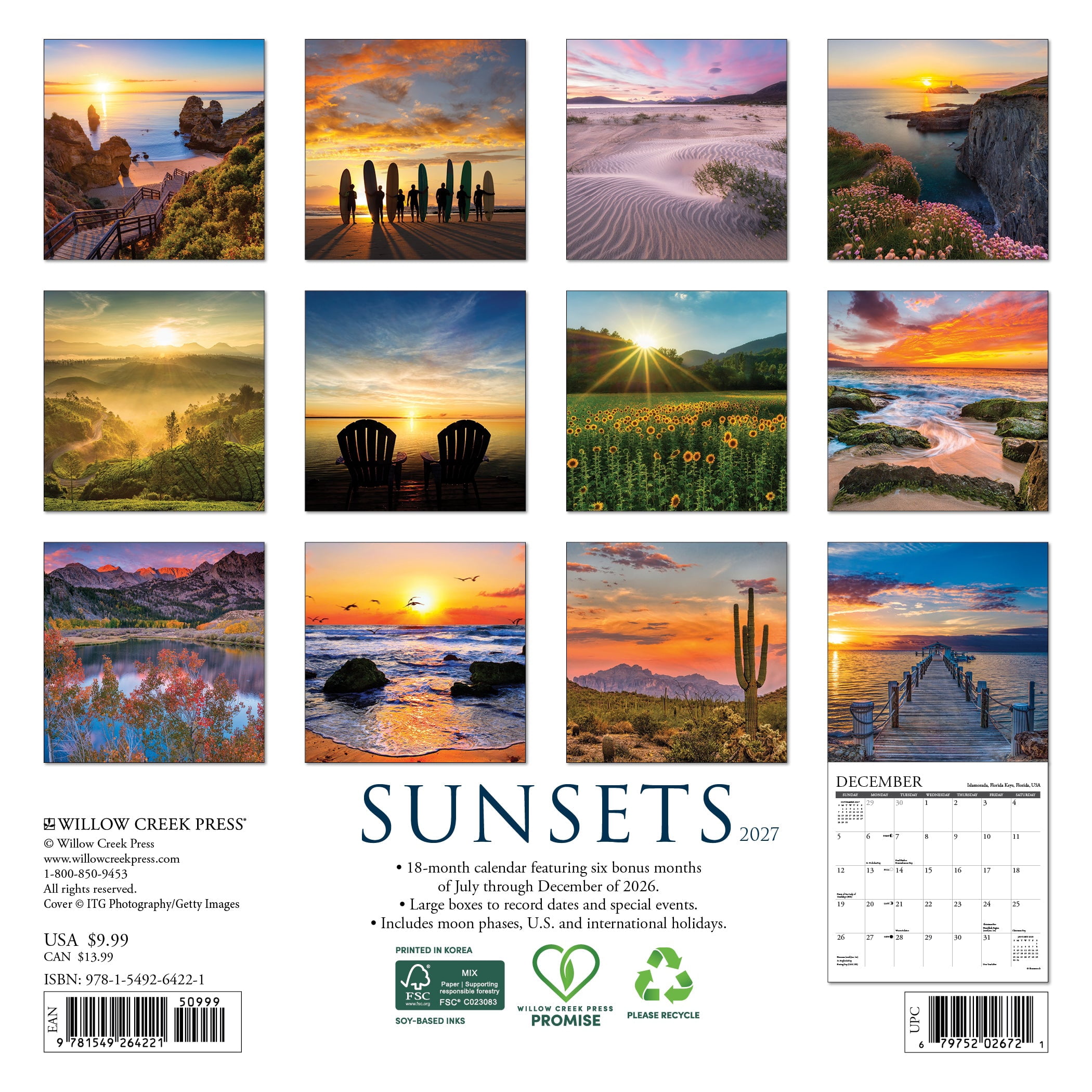 Willow Creek Press, Sunsets 2027 Mini Wall Calendar