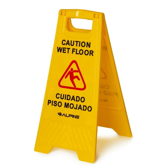 Alpine 24 Inch Caution Wet Floor Sign - Bilingual Safety Warning Sign to Easily Avoid Slippery Accidents in Businesses & High Traffic Areas