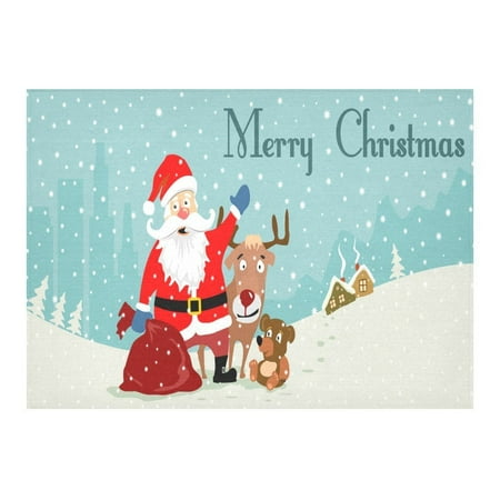 

MYPOP Winter Christmas Fir-tree Snowflake Cotton Linen Tablecloth Set 60x84 Inches - Winter Snowflake Desk Table Cloth Cover for Holiday Party Decoration