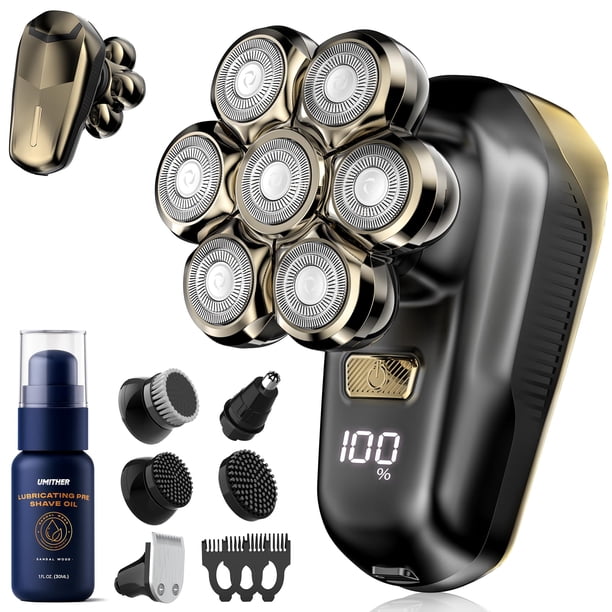 Afeitadora eléctrica para hombres calvos, con cabezales magnéticos 7D, kit de recortador de pelo impermeable, para uso en seco y húmedo, para mujeres y hombres, recortador de vello de nariz y orejas,