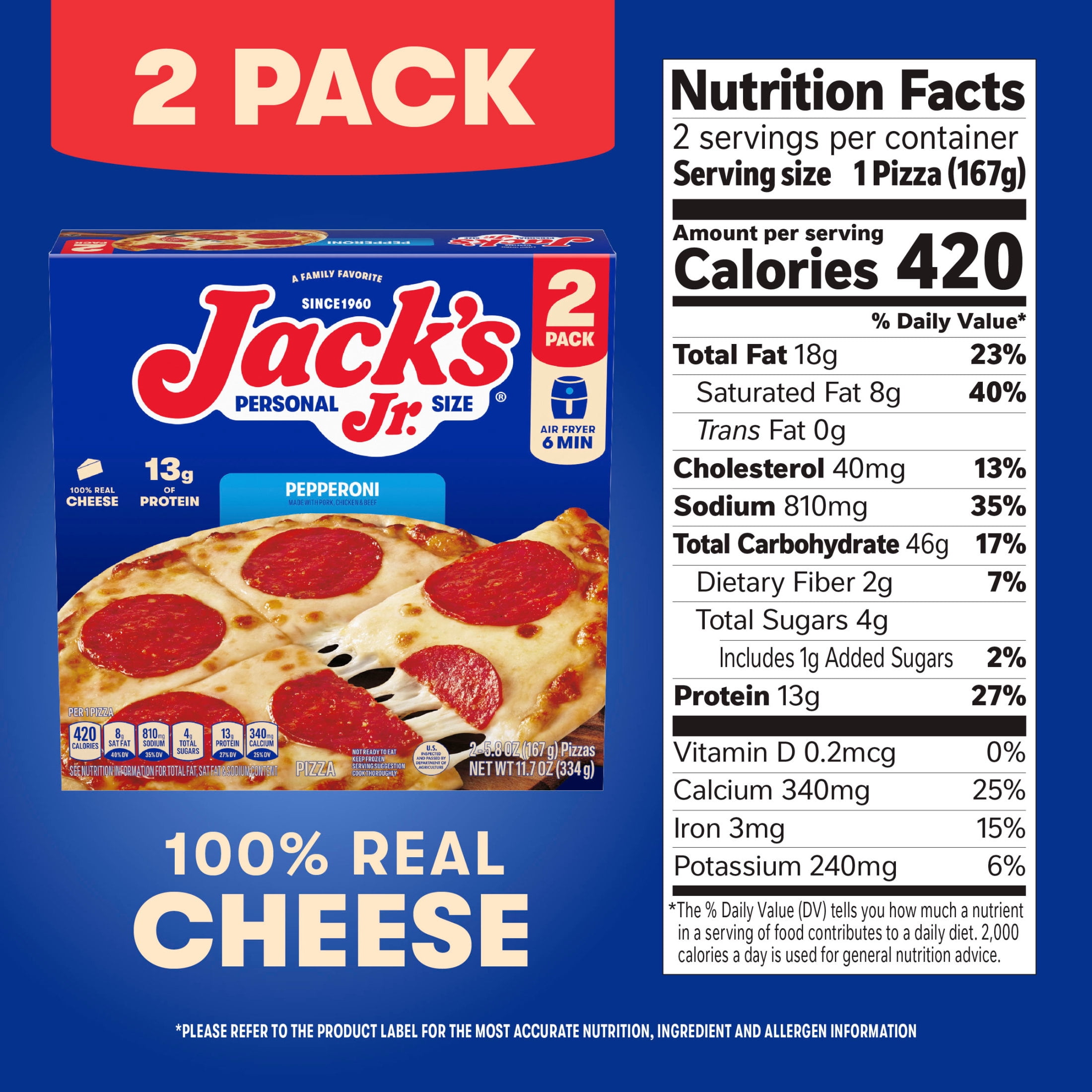 Jack's Pepperoni Pizza, Personal Pizza, 11.7 oz, 2 Pack (Frozen)
