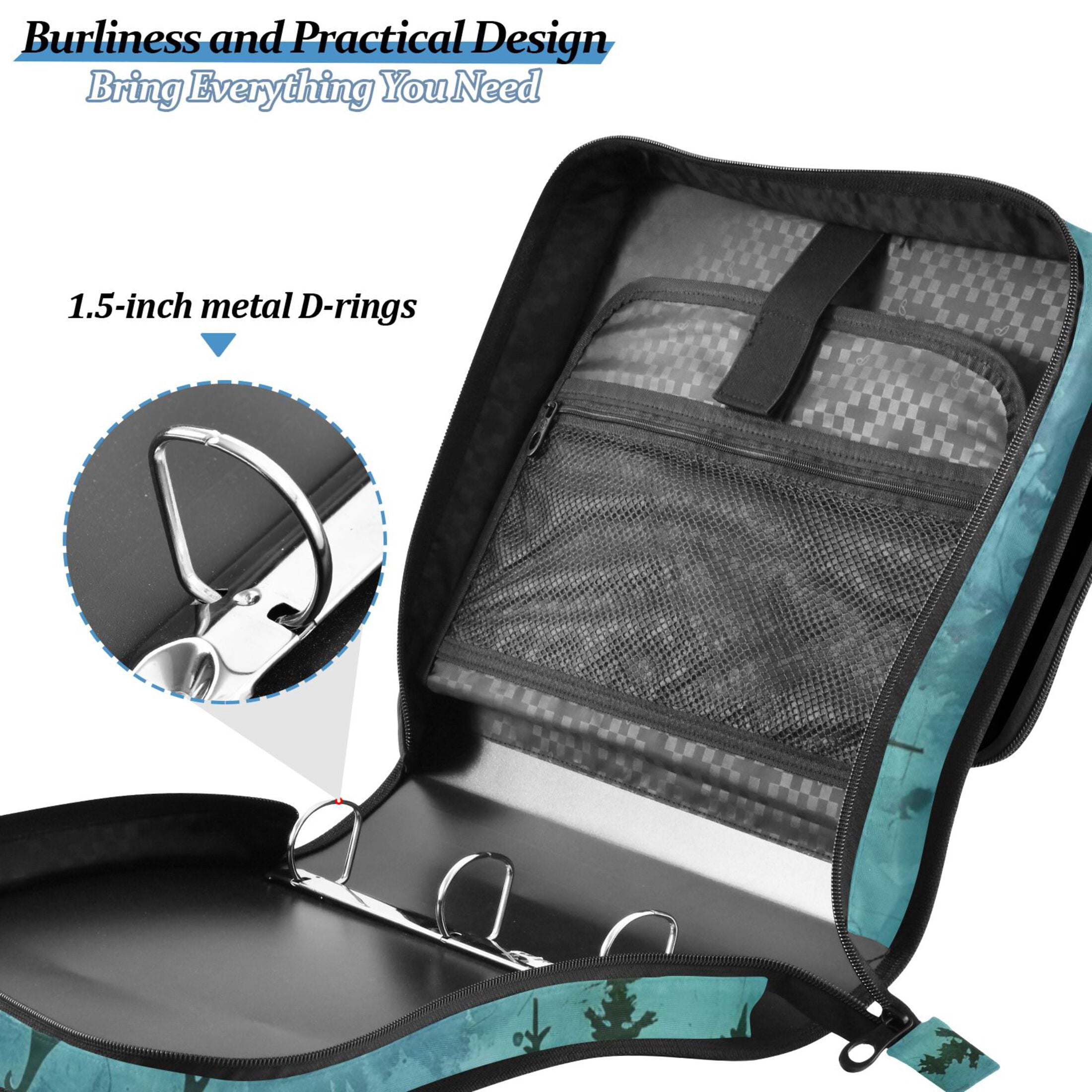3 Ring Zipper Binder with Shoulder Strap Waterproof Trapper Keeper 2 Inch D-Ring 500 Sheets Capacity Deer in Forests