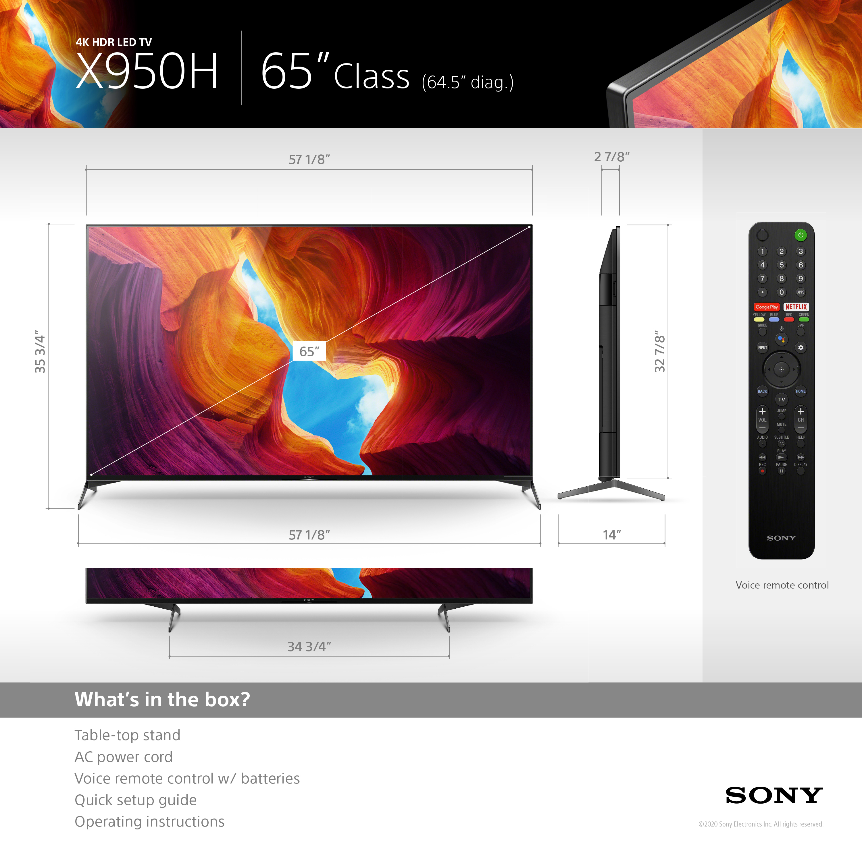 Sony 65" Class 4K Ultra HD (2160P) HDR Smart LED TV (XBR65X950H) - image 2 of 19