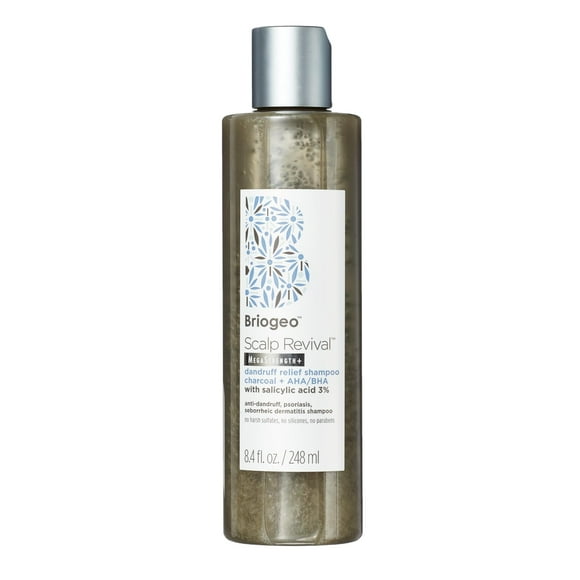 Briogeo Scalp Revival Megastrength Dandruff Shampoo, Charcoal + AHA/BHA with Salicylic Acid 3%, Anti-Dandruff Shampoo to Soothe a Dry, Flaky, Itchy Scalp,, Vegan, Cruel