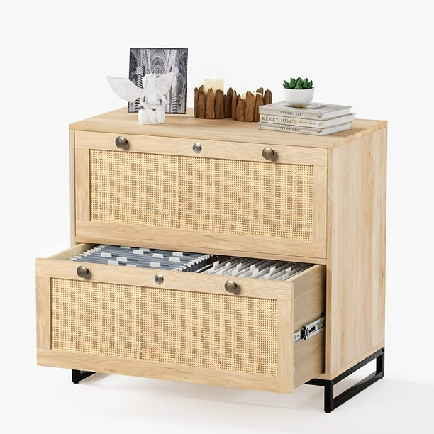 NEW Wood Rattan 2Drawer Lateral File with Lock for Home Office