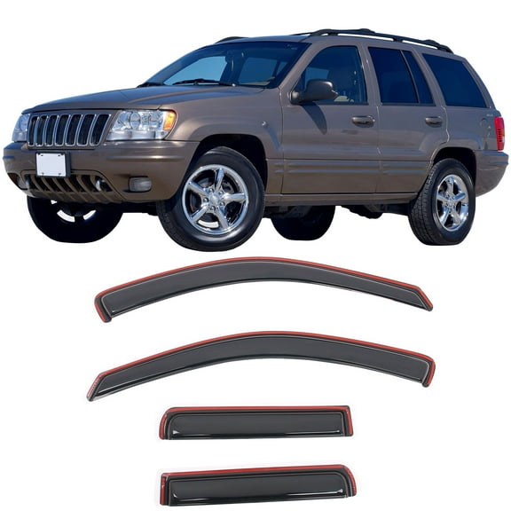 Ikon Motorsports In-Channel Window Visors for 1999-2004 Jeep Grand Cherokee Acrylic Smoke Side Rain Sun Vent Shade Deflectors 4PCS