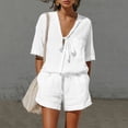 thumbnail image 2 of Bovxnpu Women 2 Piece Loungewear Set Beach Vacation Sweatsuit Tracksuit Set Women's Fashion Casual Short Sleeve Top Pocket Cotton Linen Shorts Outfits Set Summer Outfits, 2 of 9