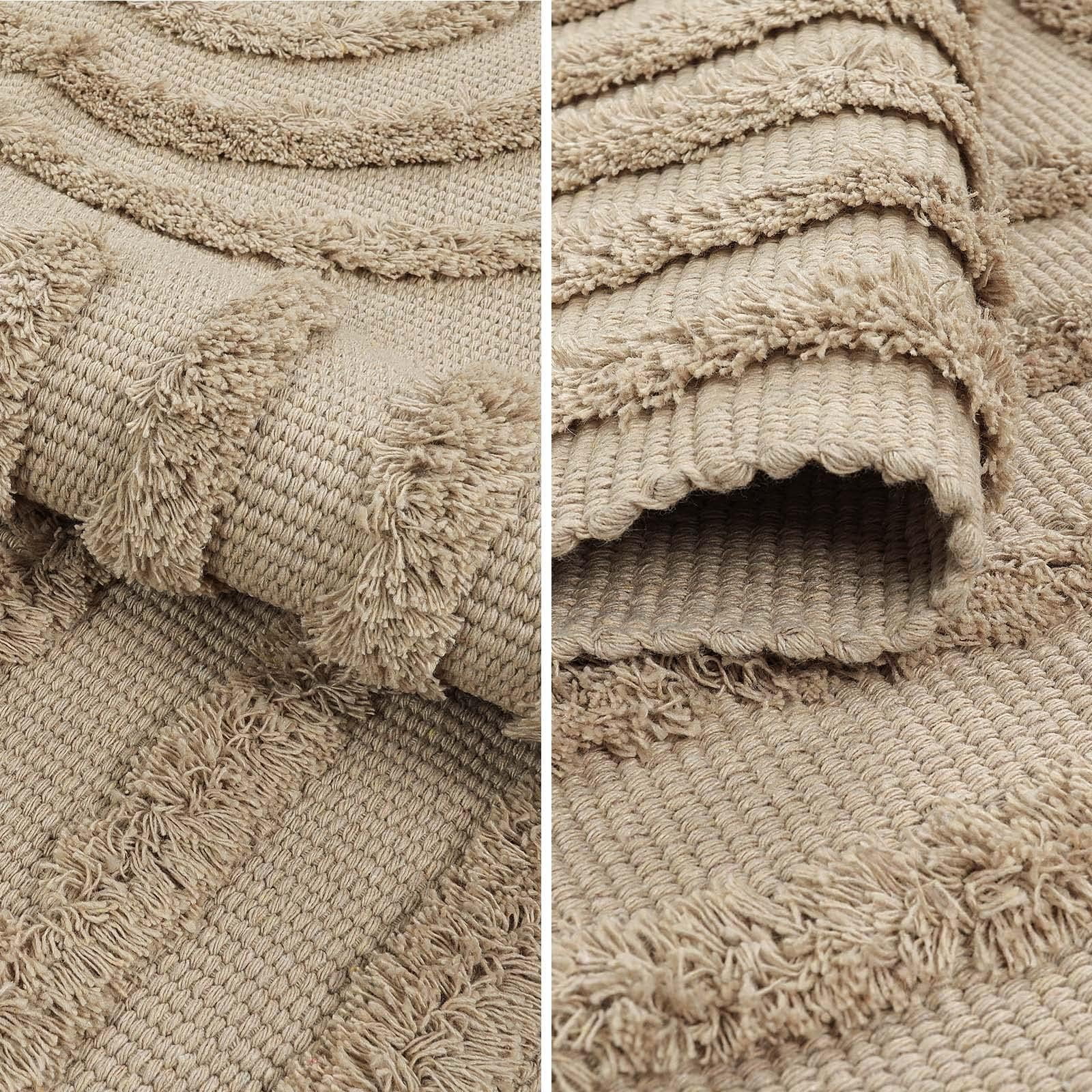 SUNDEREY Modern Rainbow Area Rug,4'x6' Washable Bedroom Rugs,Boho Woven Floor Carpet With Tassel, Modern Farmhouse Tufted Rug For Living Dining Room Kitchen Entryway Bathroom,Khaki