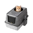 thumbnail image 1 of Cat Litter Box – Extra Large Stainless Steel – Dual Entry (Front & Top) – 180° Flip Lid – Leak-Proof & Odor Control – Easy Clean & Anti-Slip – Multi-Cat & Large Cats – Light Black – 60x40x38.5cm, 1 of 7