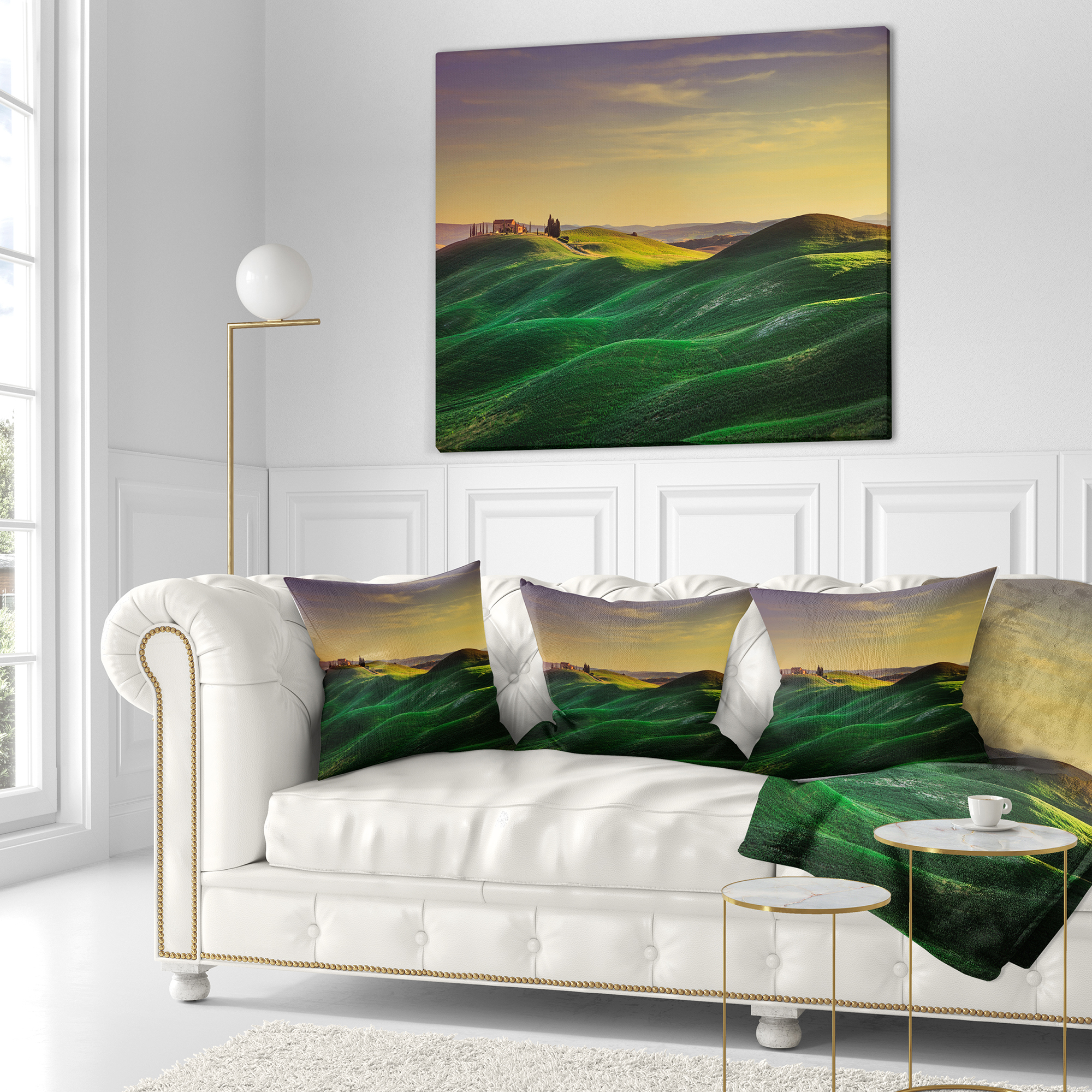 Designart Green Rolling Hils in Crete Senesi - Landscape Printed Throw Pillow - 16x16