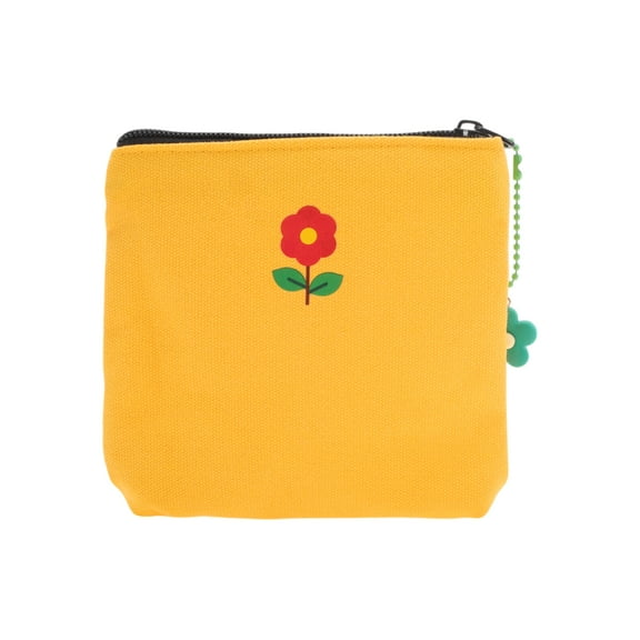Unique Bargains 1 Pc Flower Square Makeup Bag for Business Travel Orange Canvas