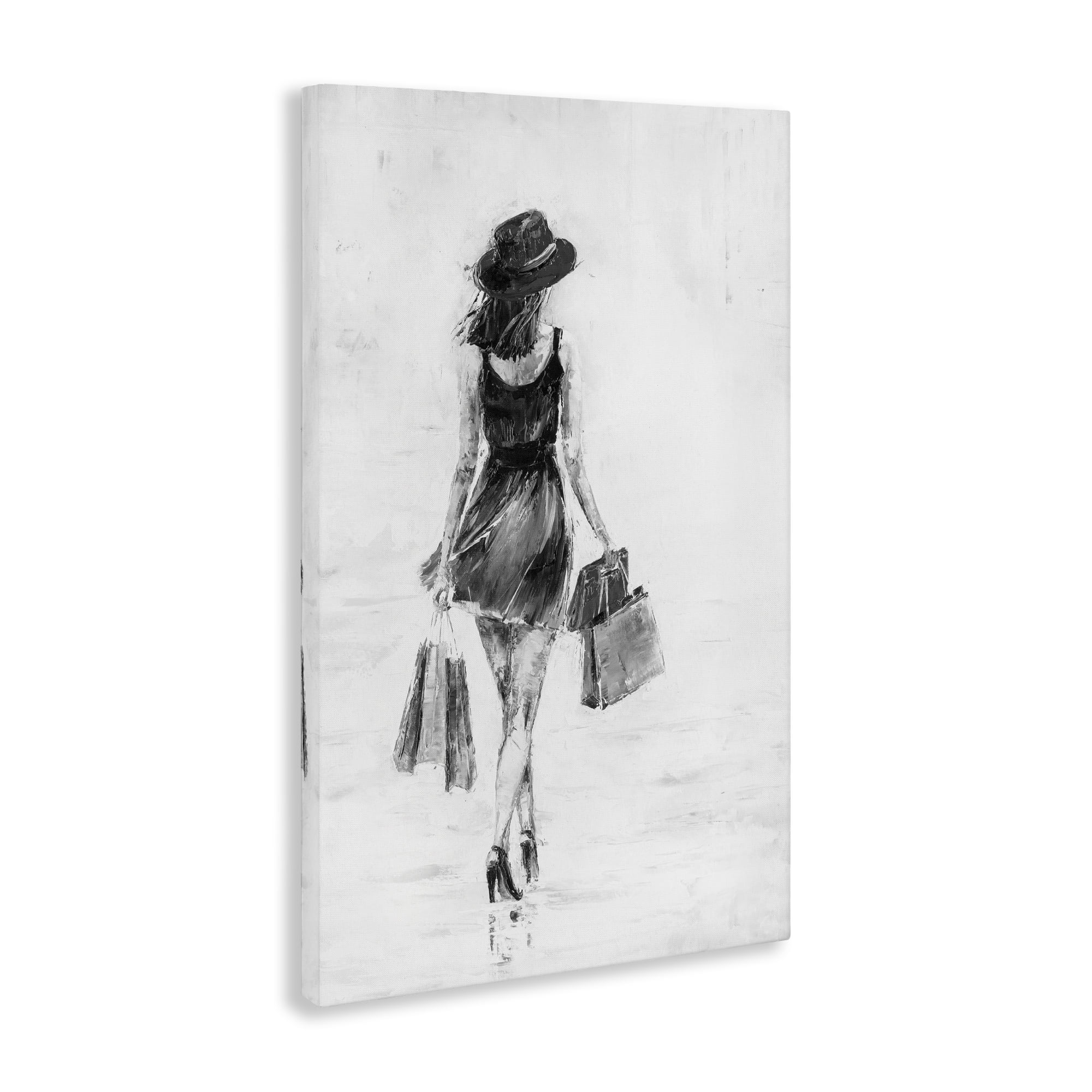 Stupell Industries Girl with Shopping Bags Novelty Painting Gallery Wrapped Canvas Art Print Wall Art, 20 x 30