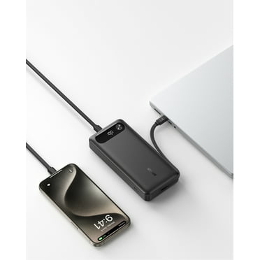 Anker Power Bank, 20,000mAh Portable Charger with Built-in USB-C Cable