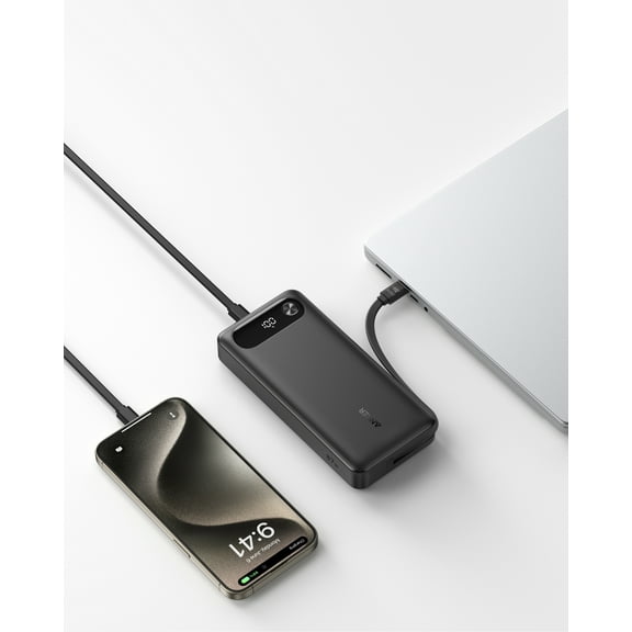 Anker Power Bank, 20,000mAh Portable Charger with Built-in USB-C Cable
