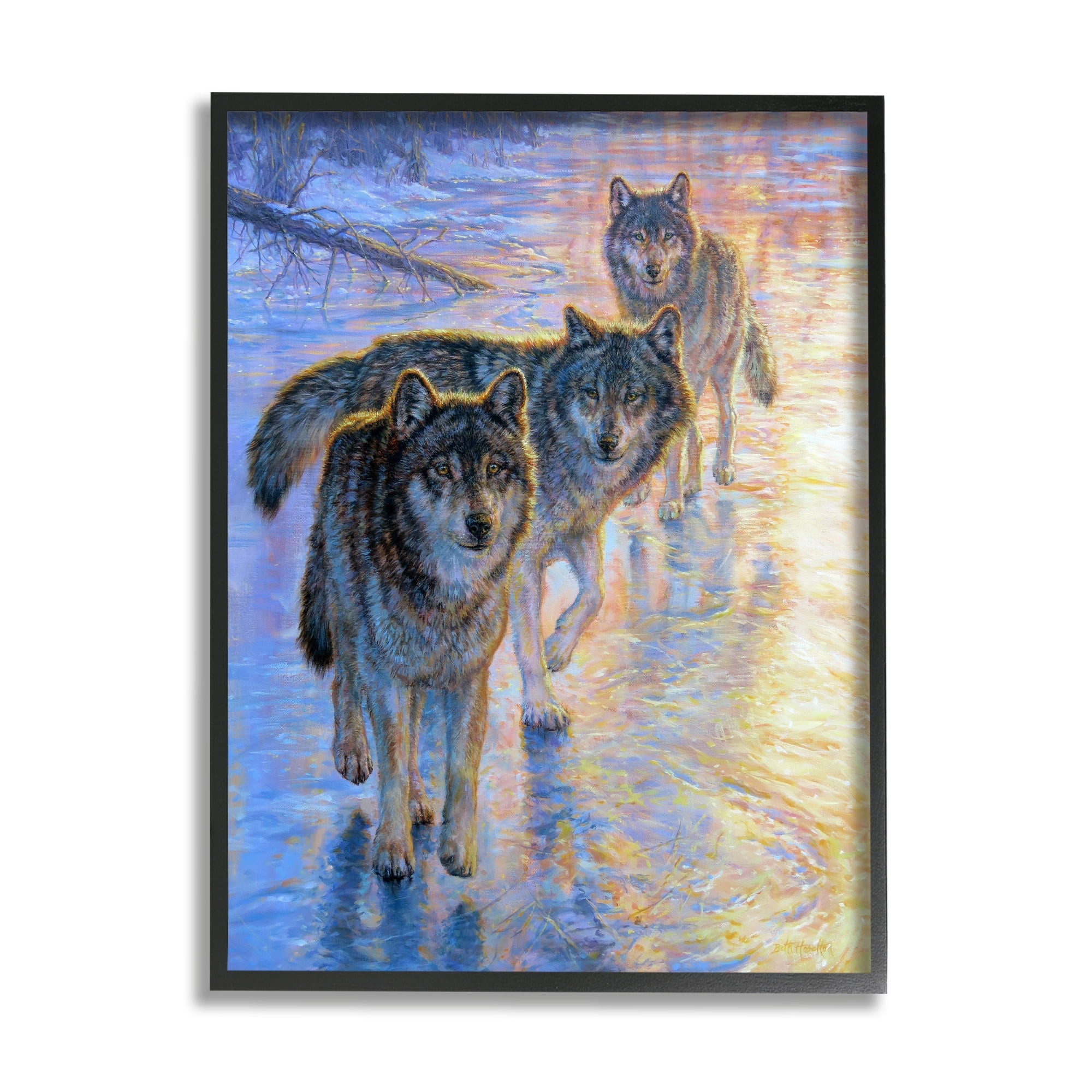 Stupell Industries Sunlit Wolf Trio Painting Animals & Insects Painting White Framed Art Print Wall Art