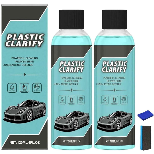 Automotive Plastic Restorer and Protectant, Restores Gloss with Anti-Wear Protection, Two-In-One for Interior and Exterior, 120ml Kit with Sponge and Towel