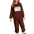 thumbnail image 2 of Placlothes Girls' Cute Cartoon Ghost Print Polyester Tracksuit Set - 2-Piece Hoodie & Jogger Pants, Brown, Sizes 100-160,Size 2 T, 2 of 4